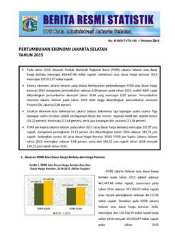 Berita Resmi Statistik Pertumbuhan Ekonomi Jakarta Selatan 2016